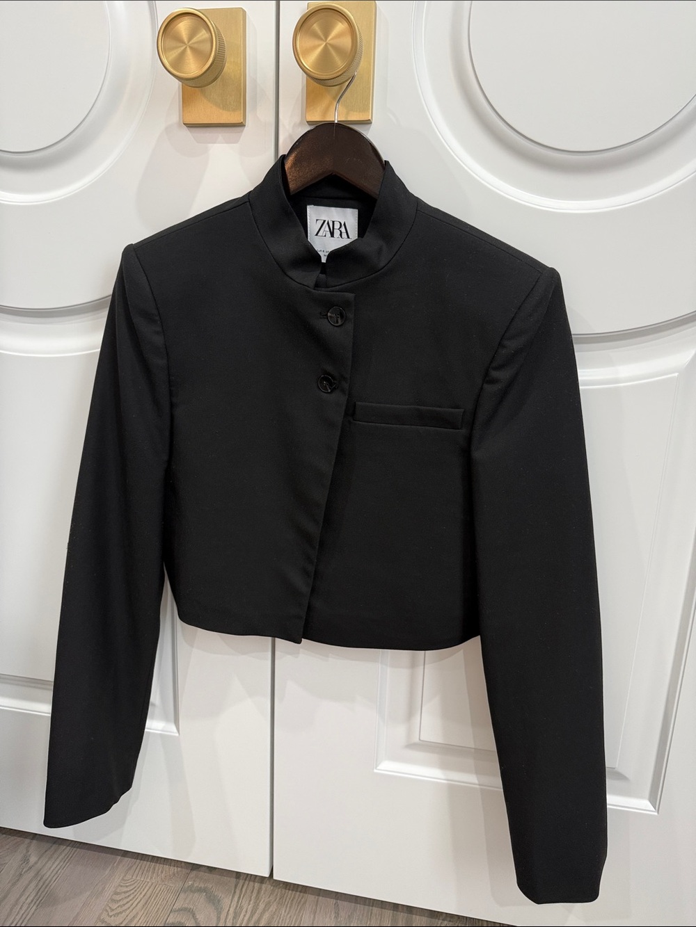 ZARA Black Cropped Stand-Neck Blazer